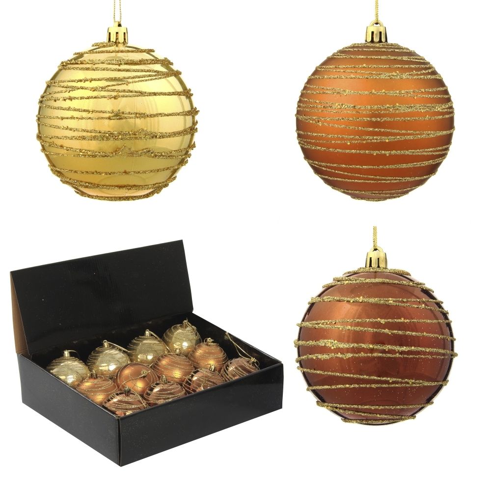 GAEM Набор из 12шт, Украшение новогоднее Шар "Спираль золотистая", D8 см, L35 W28 H21 см