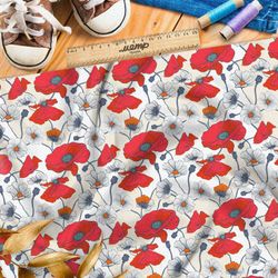 Ткань барби насыщенные маки и цветы зреющей клубники