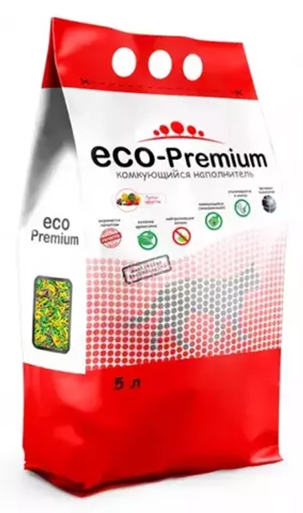 ECO Premium наполнитель древесный комкующийся Тутти - фрутти 1,9 кг. 5 литров