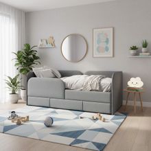 Кровать детская 160х80 см с бортиком и ящиком (скругленная) (сильвер Беверли)