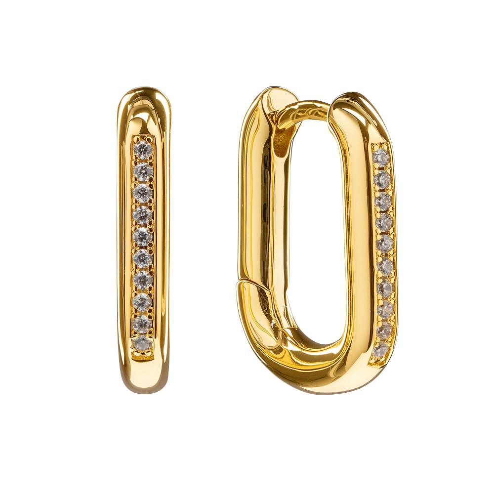 Хупы Овал с фианитами 20мм, gold