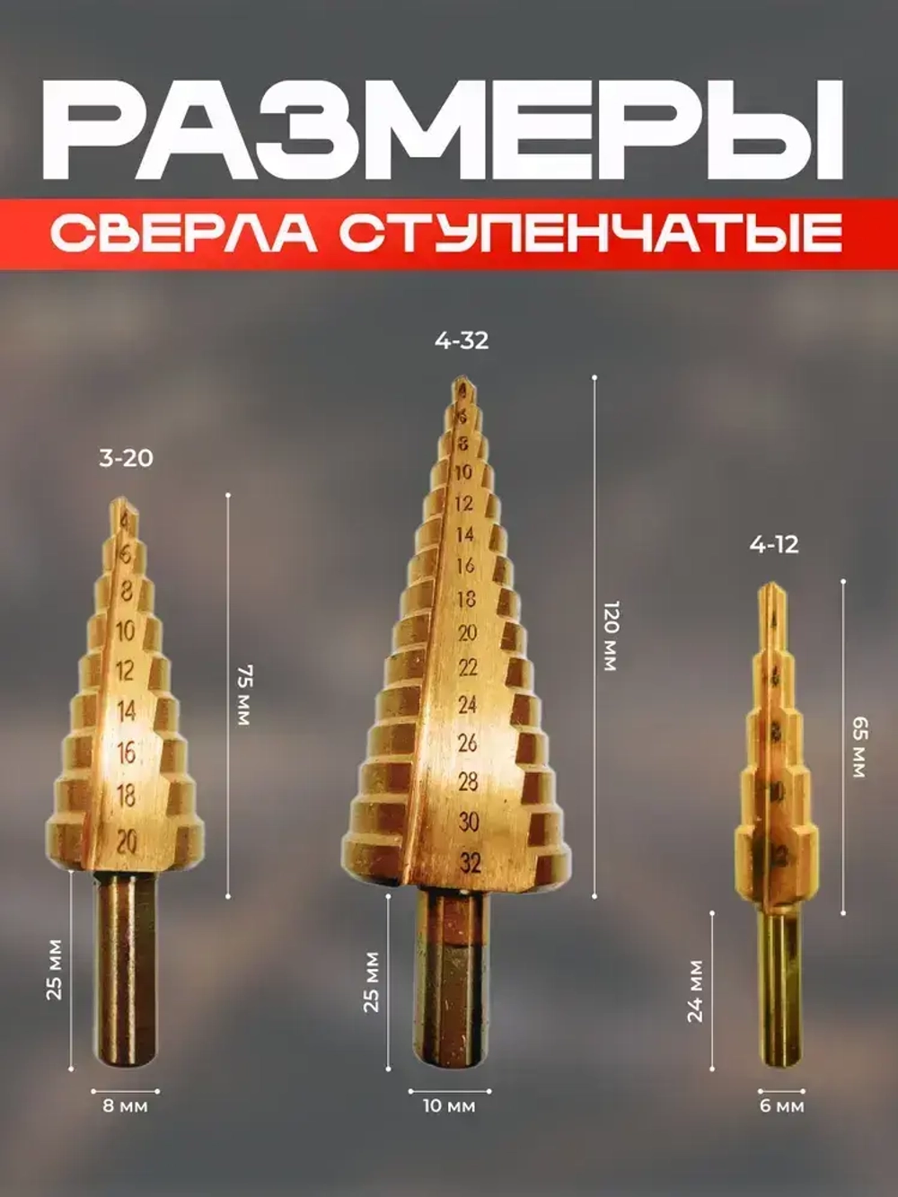 Набор сверл по металлу и дереву сверло ступенчатое конусное набор 6 штук в кейсе