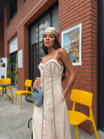 Платье изо льна в длине миди с окантовкой