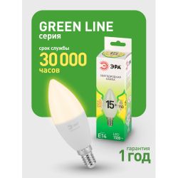 Лампа светодиодная ЭРА GREEN LINE LED B35-15W-830-E14 GL 15Вт свеча теплый свет E14 | Лампы cветодиодные Свеча (B/C)
