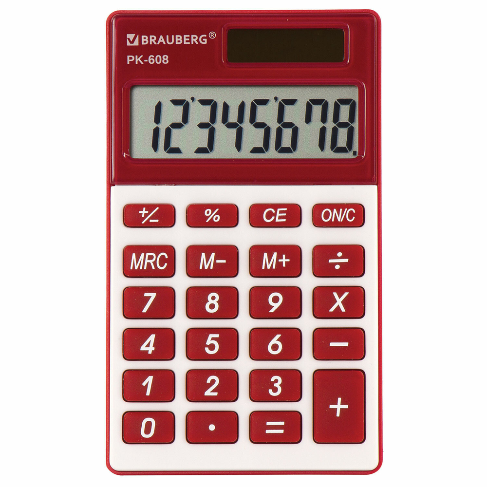 Калькулятор карманный BRAUBERG PK-608-WR (107x64 мм) 8 разрядов двойное питание малиновый (2 штуки в упаковке)