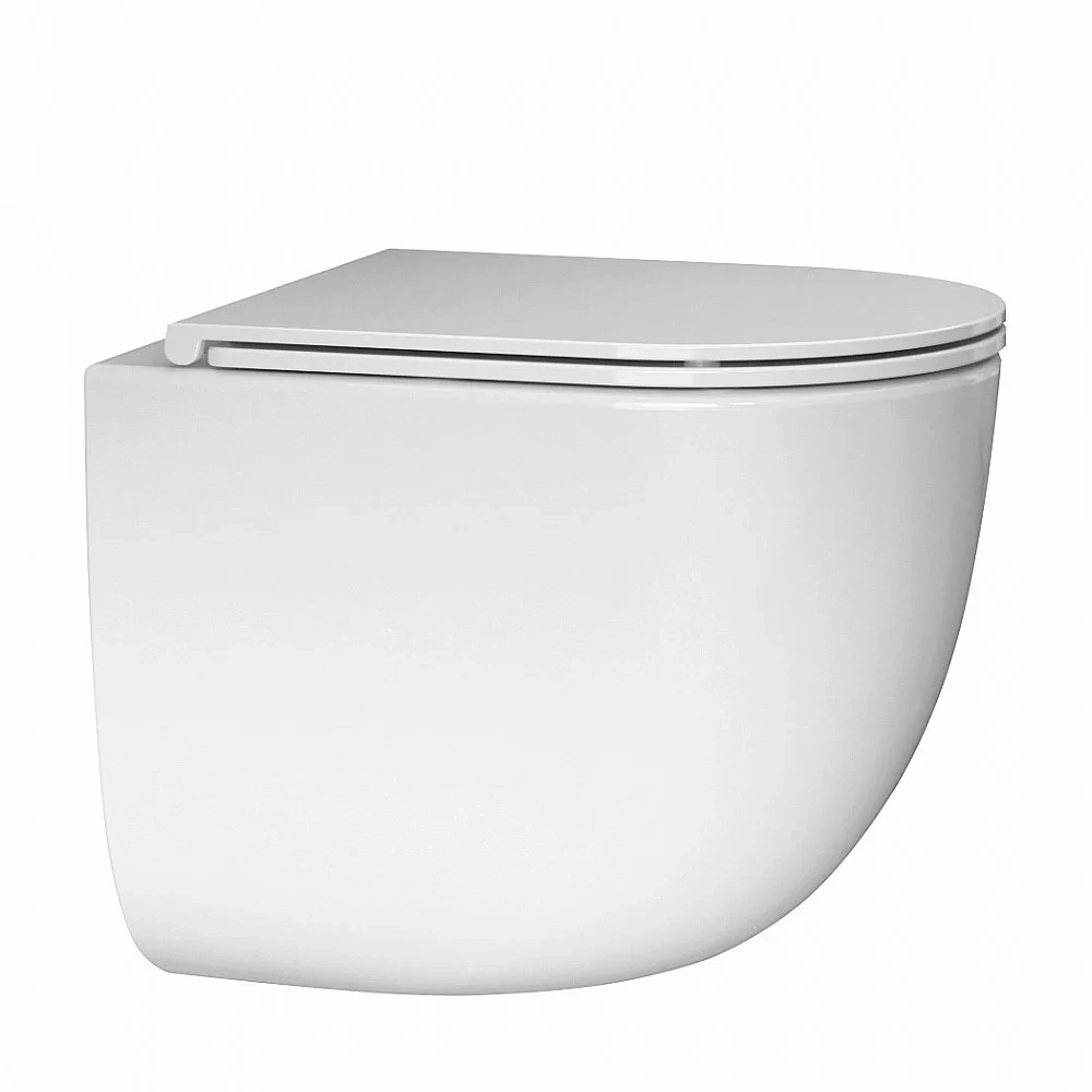 Унитаз подвесной ABBER Bequem AC1132TC-AC0105-AC0121MW белый/кнопка белая матовая, с крышкой микролифт, с инсталляцией, безободковый, слив-торнадо