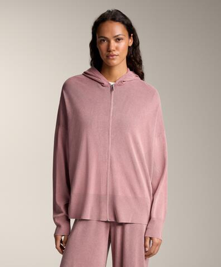 Oysho Длинная вязаная куртка с эффектом потертости, светло-розовый