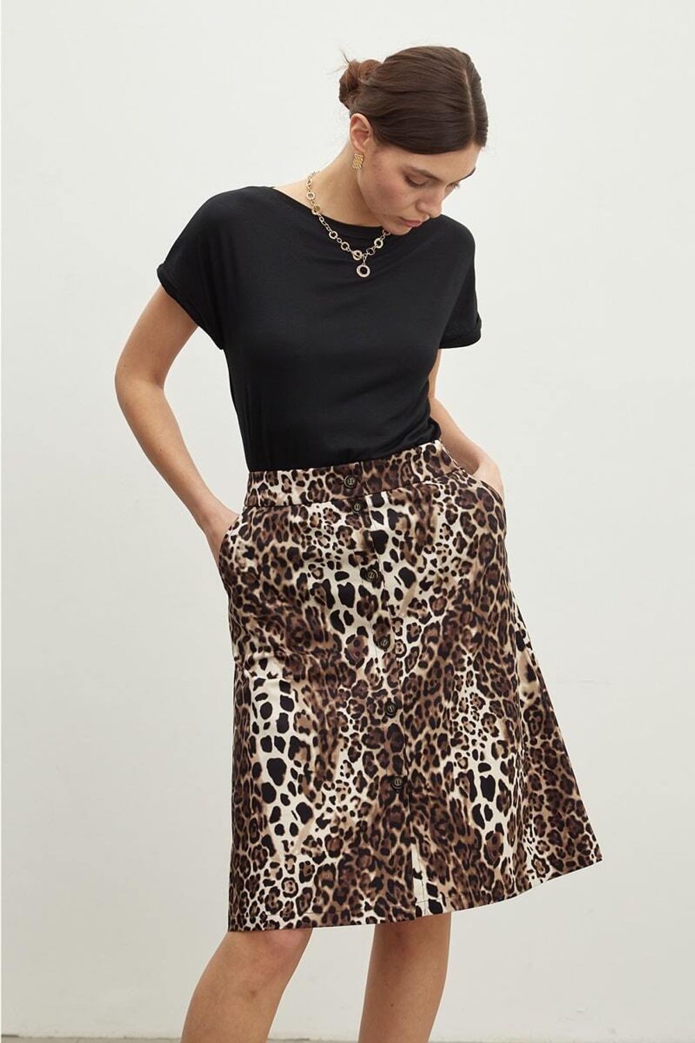 Юбка на пуговицах леопардовый хлопок
