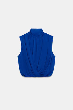 ZARA ДРАПИРОВАННЫЙ ТОП-БАЛЛОН, КОБАЛЬТОВЫЙ