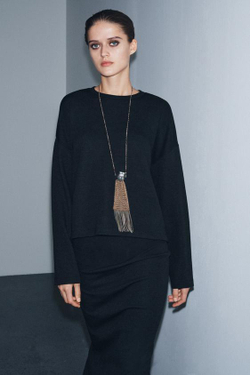 ZARA ЮБКА МИДИ ИЗ МЯГКОЙ ТКАНИ, ЧЕРНЫЙ МЕЛАНЖ