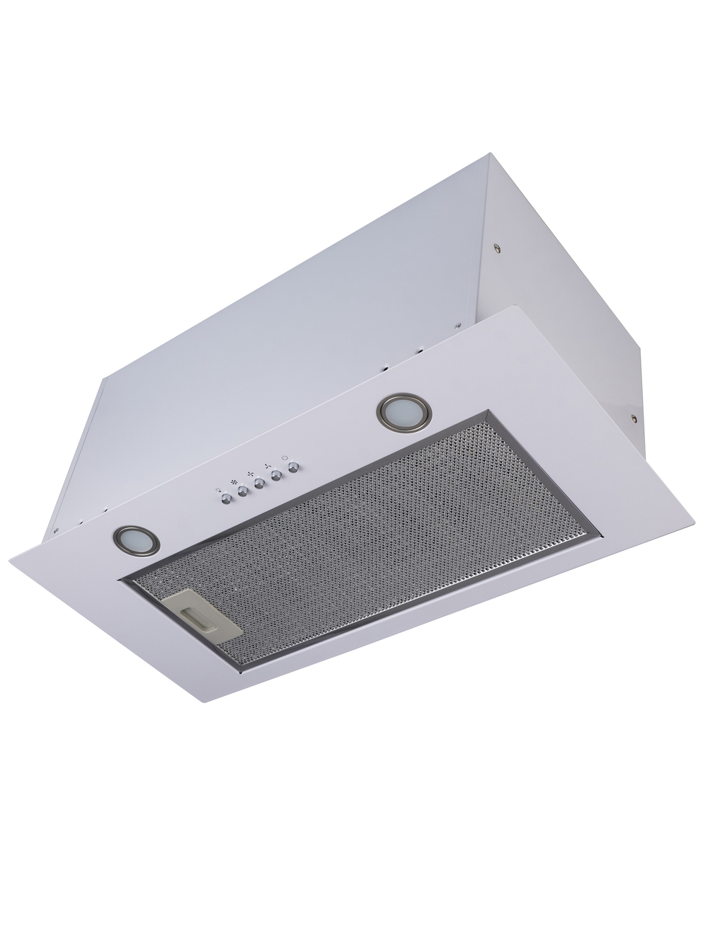 Вытяжка кухонная Quin-60 (WHITE) белый, D150мм, 1200м3/ч, полновстраиваемая, мотор 230Ватт, металл 60см, кнопочное управл.(MACBI)