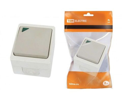 Выключатель 1-кл. с подсветкой открытой установки IP54 10А "Вуокса", TDM SQ1803-0004