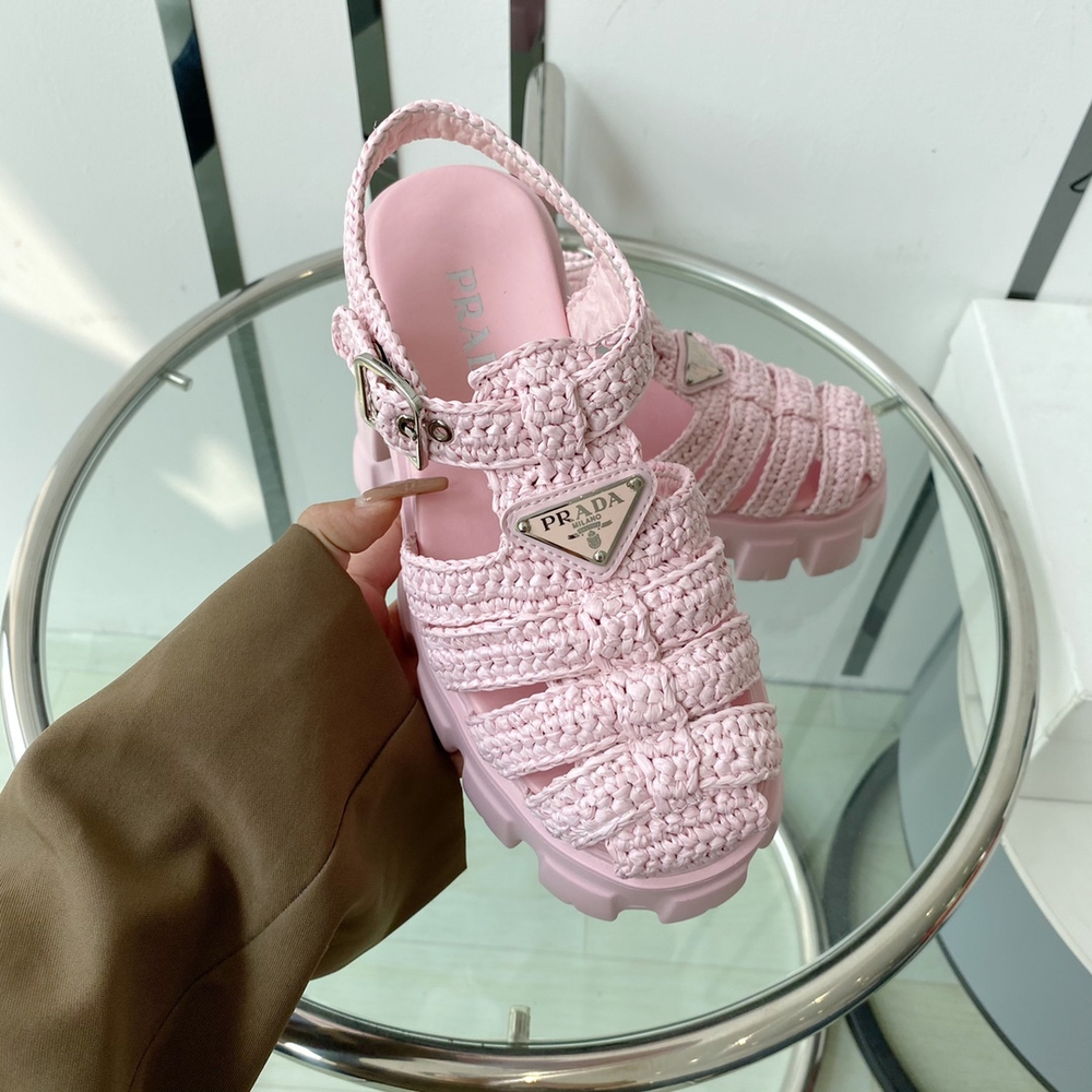 Prada Monolith Crochet Cage Sandals