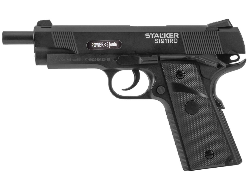 Пистолет пневм. Stalker S1911RD (Colt 1911) к.4,5мм, 12г CO2, металл-пластик,120м/с, Blowback, чёрный (12 шт./ уп.)