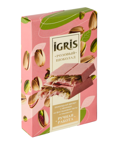Шоколад розовый IGRIS с начинкой из фисташковой пасты и пишмание, 150г