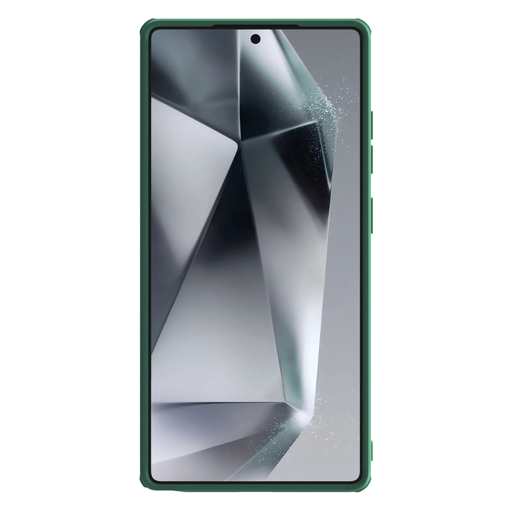 Чехол зеленого цвета (Dark Green) с защитной шторкой для камеры от Nillkin на Samsung Galaxy S25 Ultra, серия CamShield Pro Case