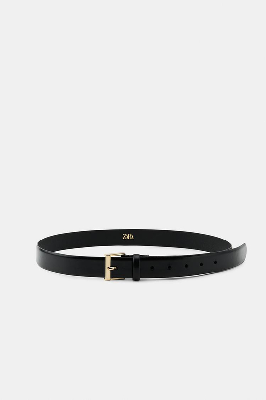 ZARA КОЖАНЫЙ РЕМЕНЬ С КВАДРАТНОЙ ПРЯЖКОЙ, ЧЕРНЫЙ