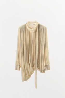 ZARA БЛУЗА СО СБОРКАМИ И ПОДПЛЕЧНИКАМИ — ZW COLLECTION LIMITED EDITION, ЦВЕТ СЛОНОВОЙ КОСТИ