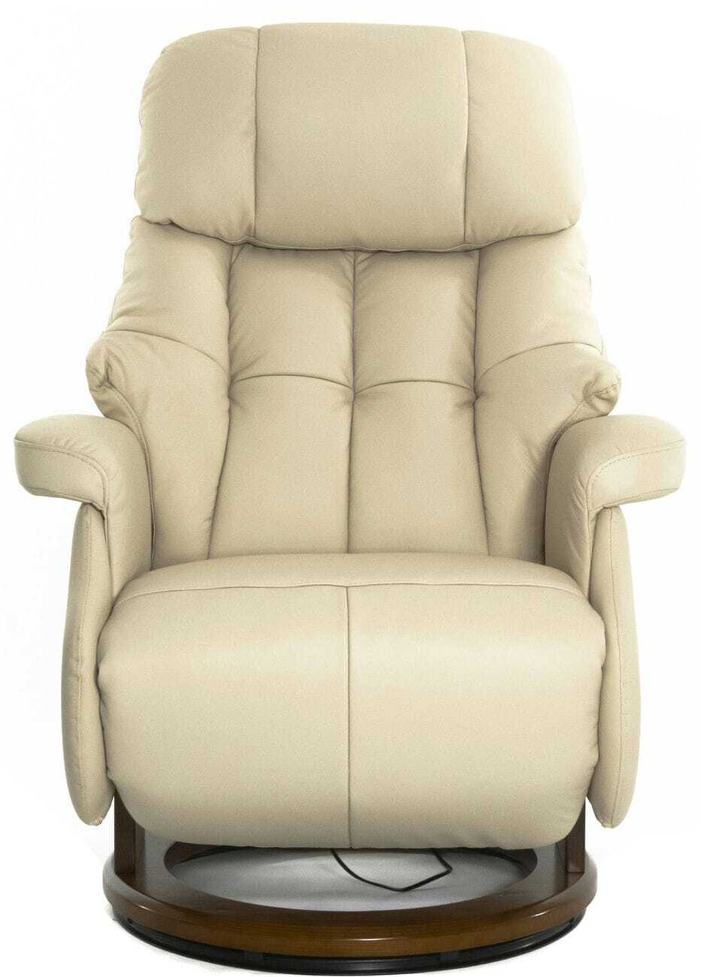 Кресло реклайнер Relax Lux Electro S16099RWB, натуральная кожа кремовая (061), основание дерево темный орех (029)