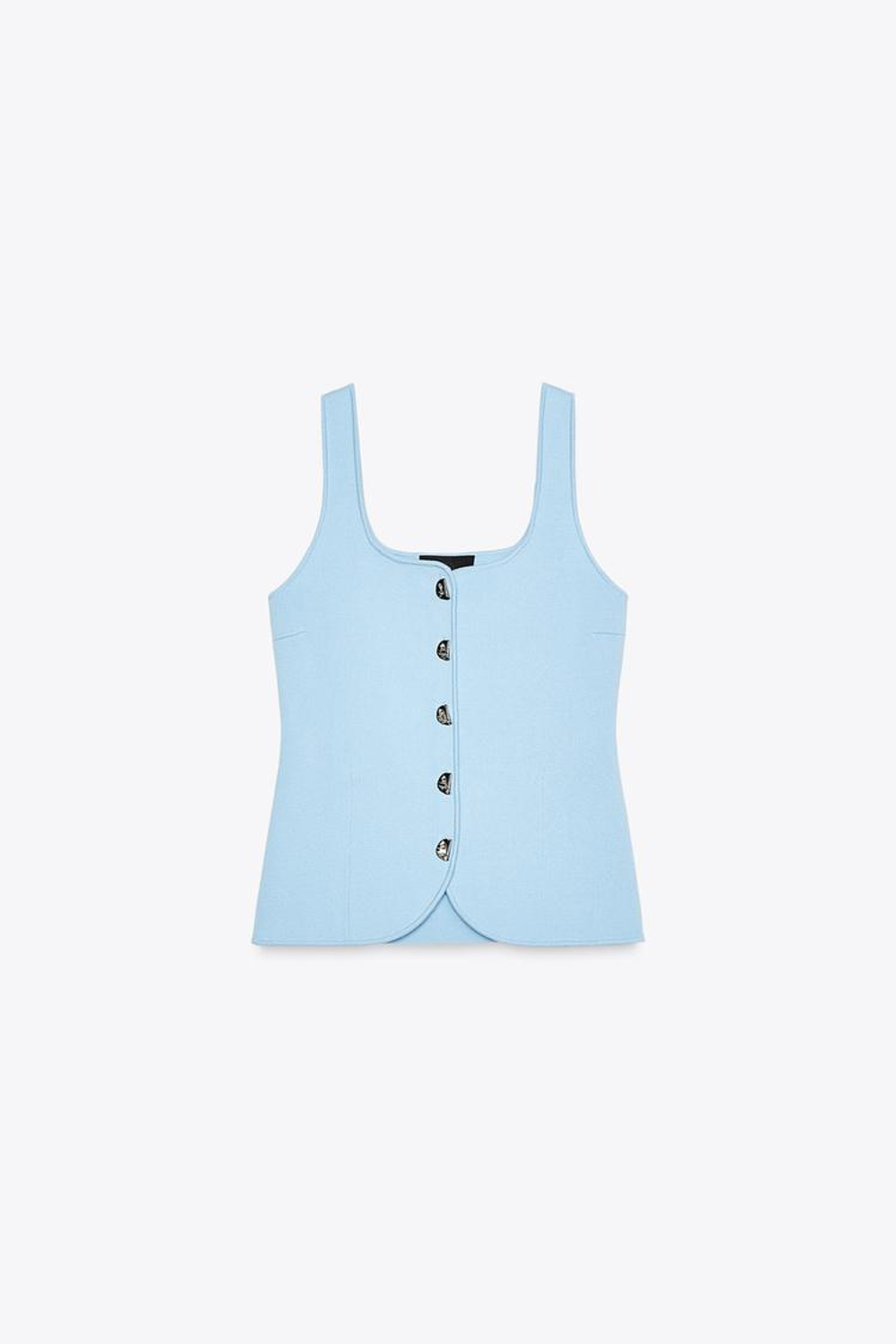 ZARA ОДНОТОННЫЙ ТРИКОТАЖНЫЙ ТОП-КОРСЕТ, СИНИЙ