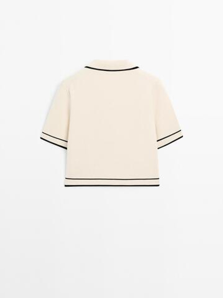 Massimo Dutti Кардиган с короткими рукавами и пуговицами, натуральный/кремовый
