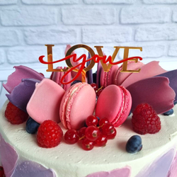 Топпер акриловый «Love you» золотой с красной надписью