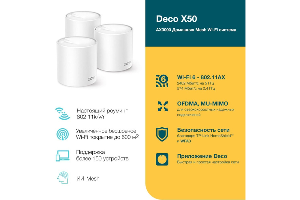 Wi-Fi Mesh система TP-Link Deco X50 (3 устройства), белый