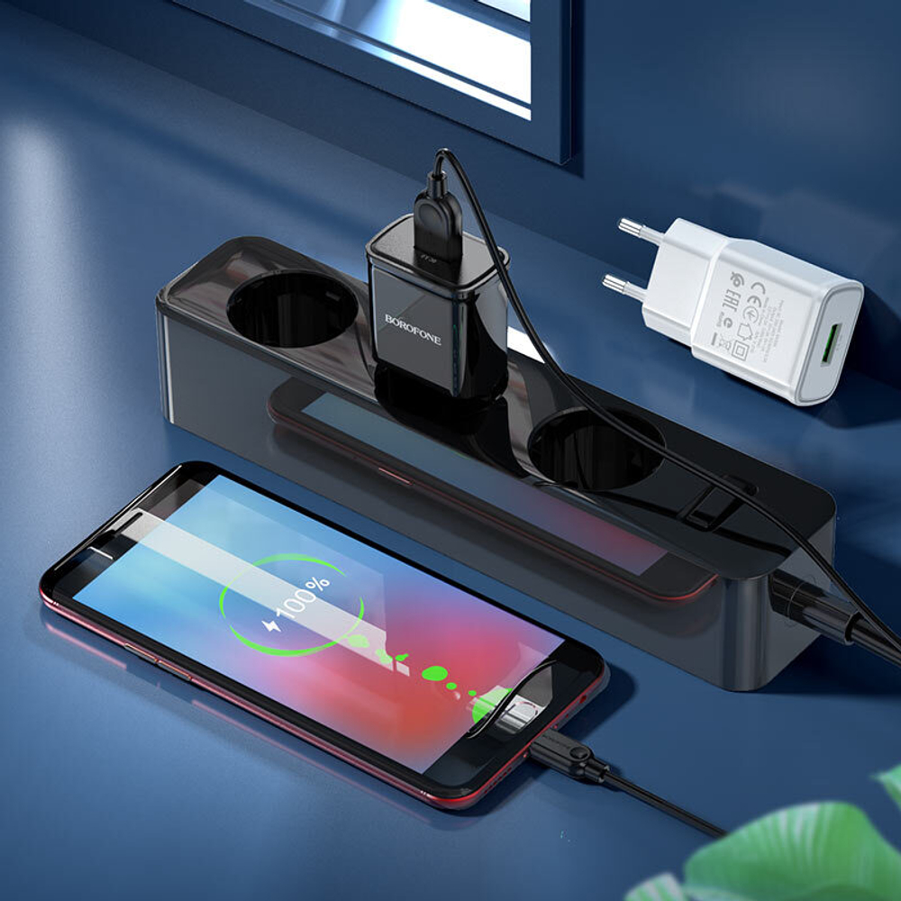 Сетевой адаптер питания BOROFONE BA59A 1USB QC 3.0 + кабель Micro (черный)