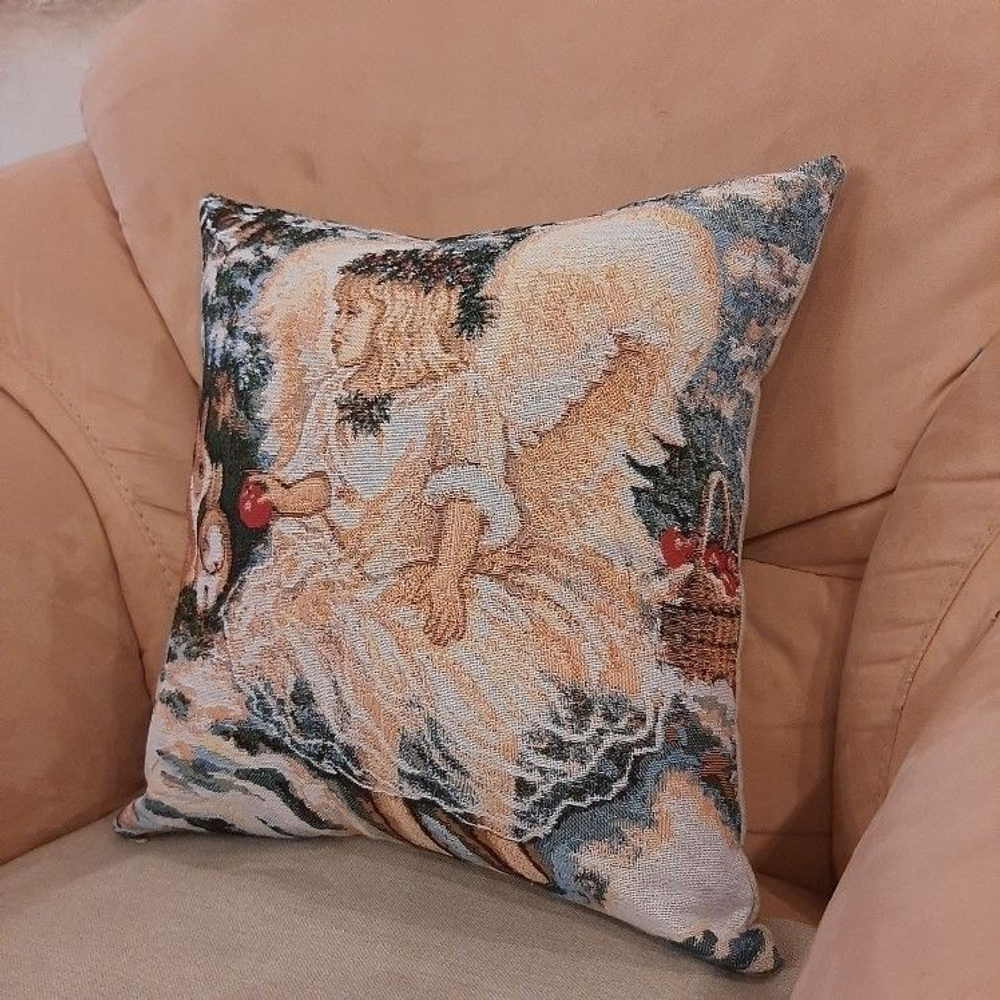 Декоративная гобеленовая наволочка для интерьерной подушки Рождественский подарок 38*38