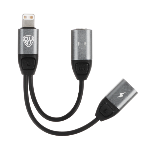 Аудио-переходник iP - mini Jack 3,5мм BY, с возможностью зарядки