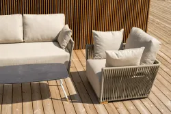 "Форли" лаунж-зона 4-местная плетеная из роупа (веревки), каркас алюминиевый светло-серый, роуп серо-коричневый