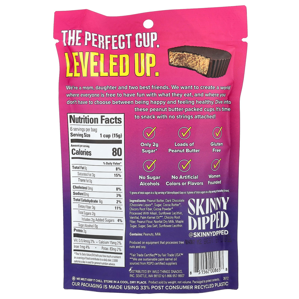 SkinnyDipped, Чашки с арахисовой пастой из темного шоколада, 90 г (3,17 унции)