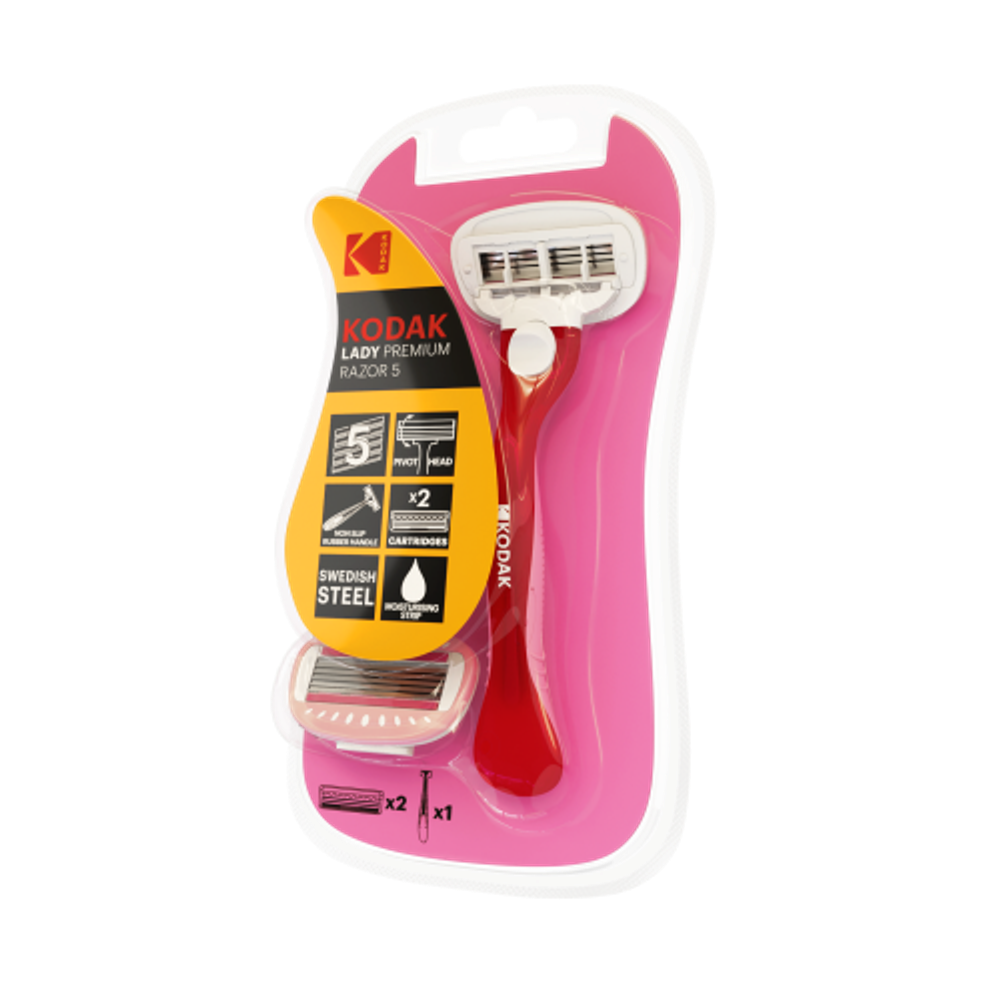 Бритвенная система Kodak LADY Prem Razor 5 женская 5 лезвий розовая 2 сменных кассеты | Kodak