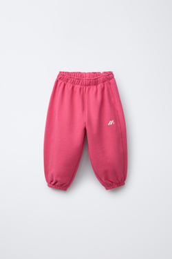 ZARA БРЮКИ-ДЖОГГЕРЫ ИЗ МЯГКОЙ ТКАНИ С ЛОГОТИПОМ, ЦВЕТ-ФУКСИИ