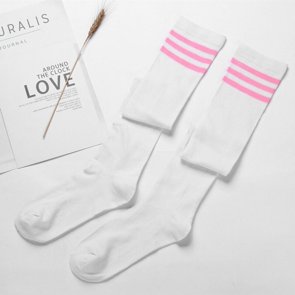 Чулки белые с розовыми полосками сверху