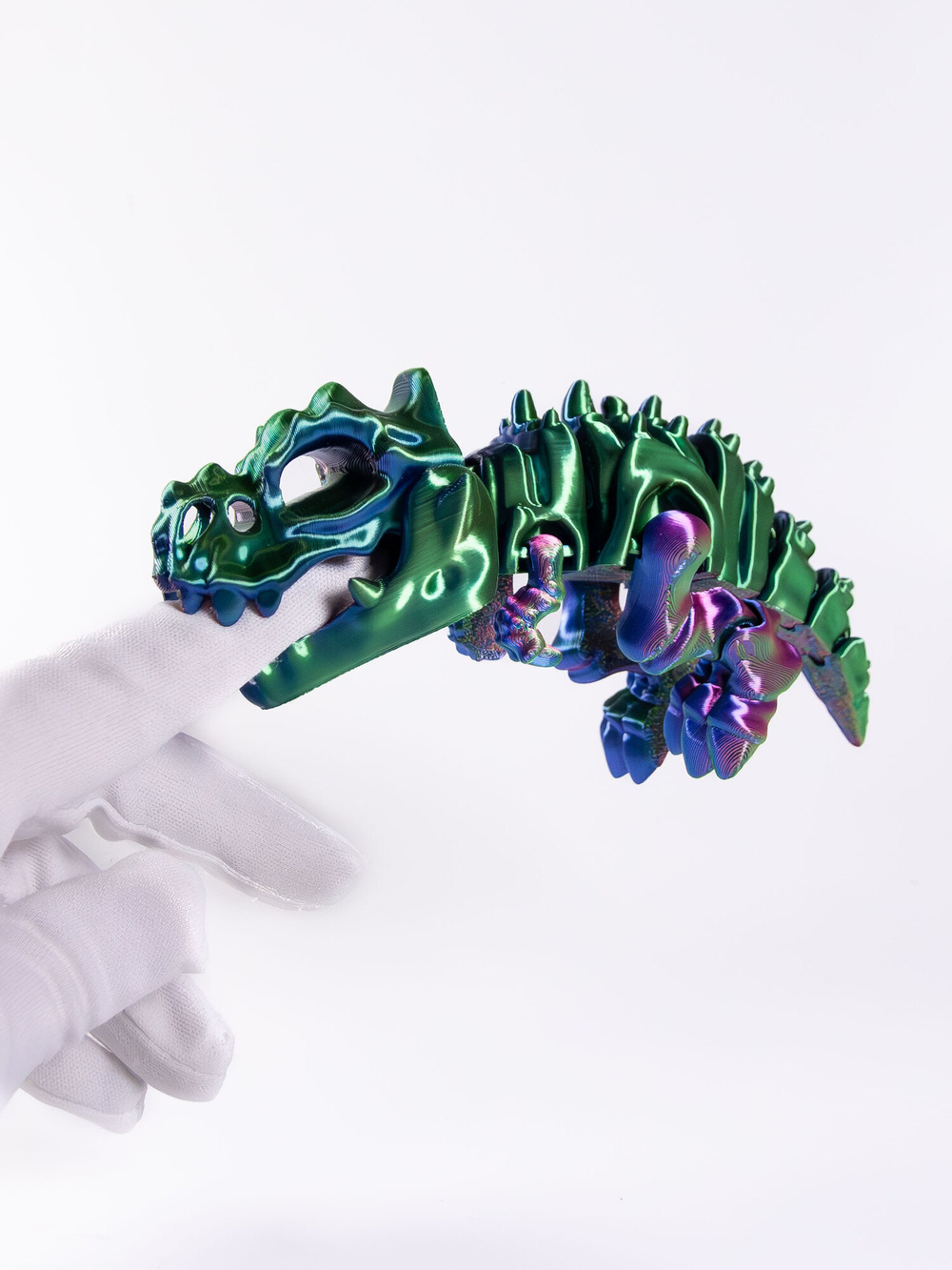 Динозавр с косточкой шипастый, игрушка-антистресс, 9 см., 3D печать, красно-сине-зеленый