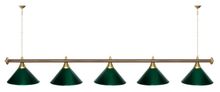 Лампа STARTBILLIARDS 5 пл. (плафоны красные,штанга синяя,фурнитура золото)