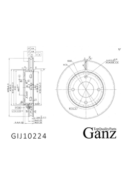 Диск тормозной передний с покрытием MITSUBISHI COLT IV/SMART FORFOUR /VENT D=256MM GANZ GIJ10224