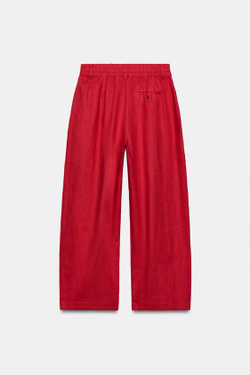 ZARA БРЮКИ ИЗ ЛЬНА СО СКЛАДКАМИ — ZW COLLECTION, КРАСНЫЙ