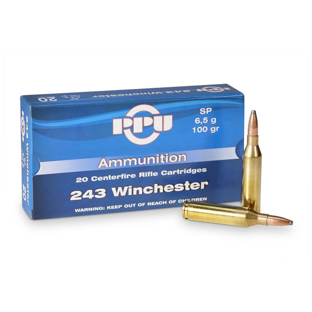 Патрон .243 Win PPU SP 6,5 г/100 gr, коробка 20 шт.