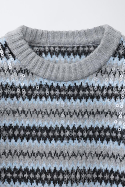 ZARA ЖАККАРДОВЫЙ СВИТЕР С ПАЙЕТКАМИ, ПОЛОСКИ
