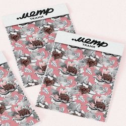 Ткань сатин раскрывшиеся сероватые цветы