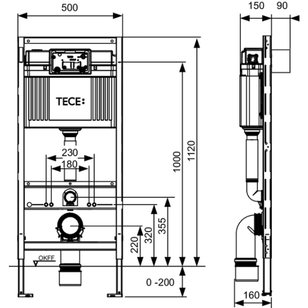 Инсталляция  для подвесного  унитаза  TECEprofil Uni 2.0  9300302 схема