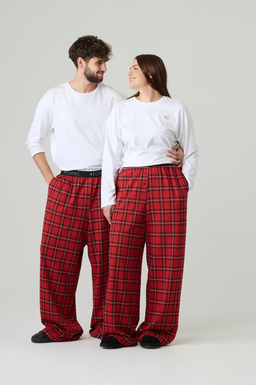 Брюки в клетку, красный