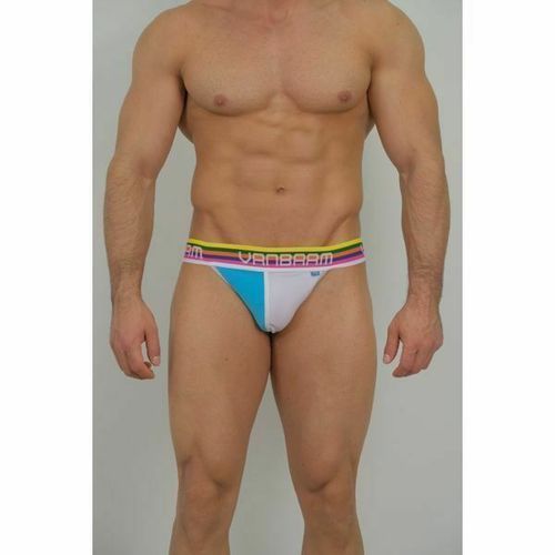 Мужские джоки бело-голубые с разноцветной резинкой Van Baam VB-43622