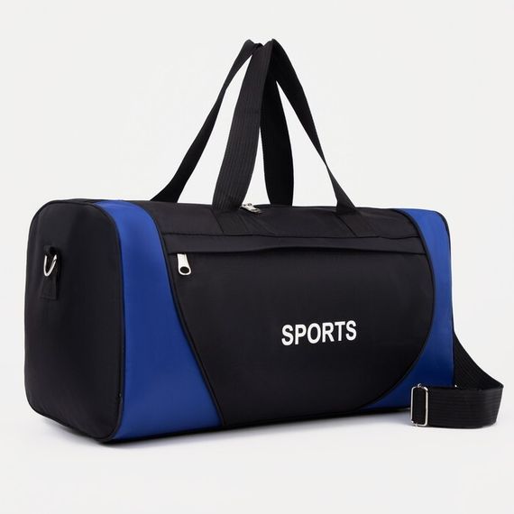 Сумка спортивная на молнии, наружный карман, цвет чёрный/синий