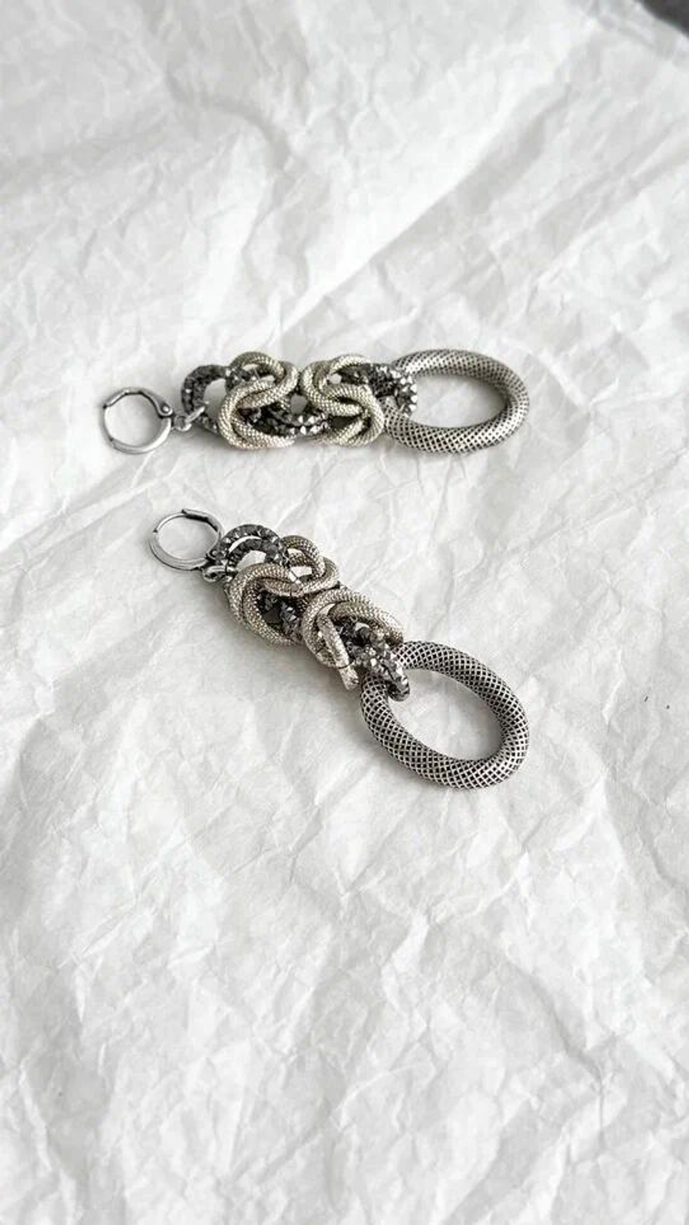 Серьги длинные плетение Византия, оттенки графит и серебро