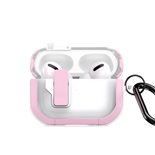 Чехол от Dux Ducis с замком для AirPods Pro 2, прозрачный с розовыми вставками (PinkWhite), серия PECN Series Case, в комплекте с карабином
