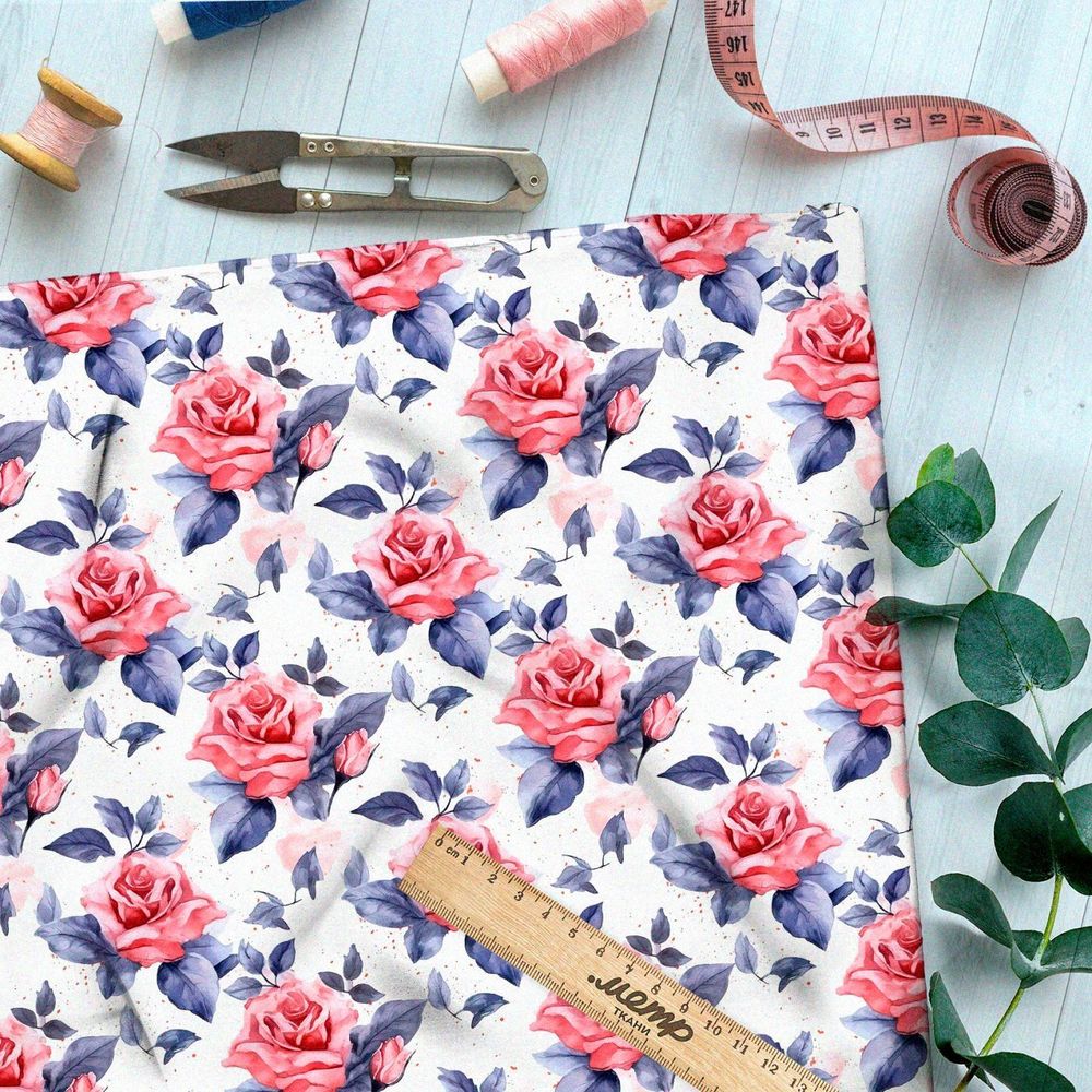 Ткань премиум шифон цветочно-розовая иллюстрация