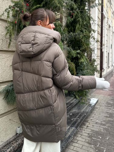 Пуховик двухсторонний в цвете капучино с капюшоном